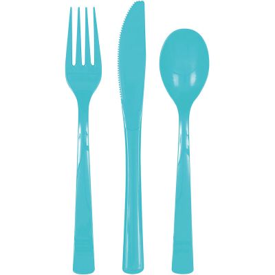 18pc Assorted Terrific Teal Plastic Cutlery