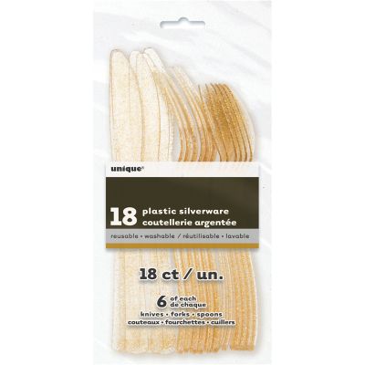 18pc Assorted Gold Glitter Cutlery