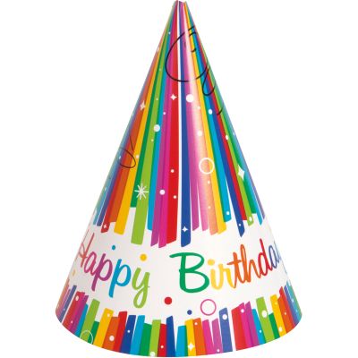 Rainbow Ribbon Birthday Party Hats (pack quantity 8)