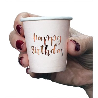 Rose Gold Happy Birthday Drinking Shot Cups (pack quantity 10)