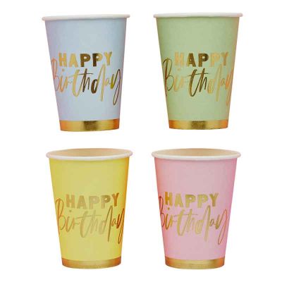 Pastel 'happy Birthday' Paper Cups (pack quantity 8)