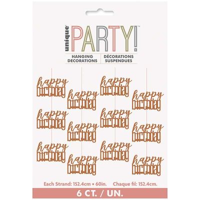 6pc 5ft Glitz Rose Gold Happy Birthday Hanging Decorations