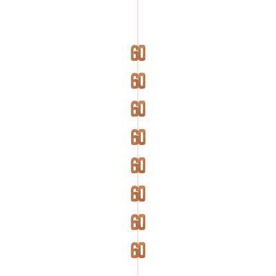 6pc 5ft Glitz Rose Gold 60th Birthday Hanging Decorations