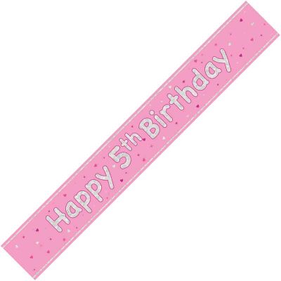 9ft Glitz Pink 5th Birthday Banner