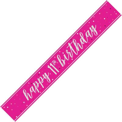 9ft Glitz Pink 11th Birthday Banner