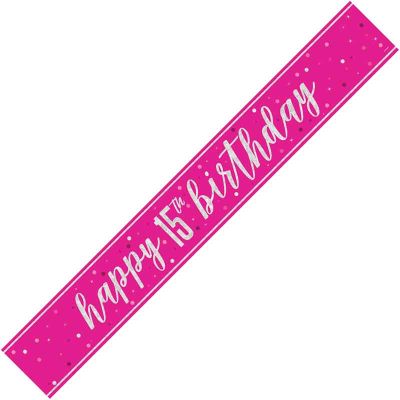 9ft Glitz Pink 15th Birthday Banner