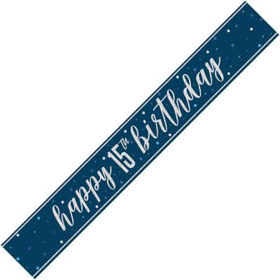 9ft Glitz Blue 15th Birthday Banner