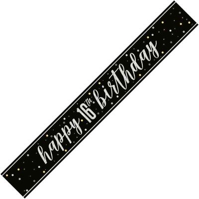 9ft Glitz Black 16th Birthday Banner