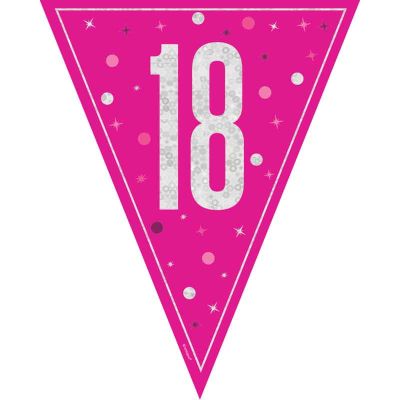 9ft Glitz Pink 18th Birthday Flag Banner