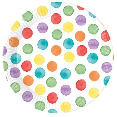 23cm Multicolorwater Dots Paper Plates (pack quantity 8)