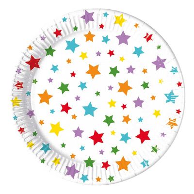 23cm Multicolour Bright Stars Paper Plates (pack quantity 8)