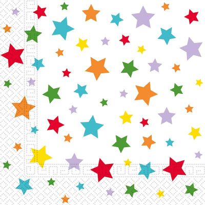 33cm Multicolour Bright Stars Paper Napkins (pack quantity 20)