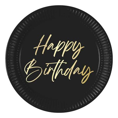 23cm Elegant Happy Birthday Paper Plates (pack quantity 8)