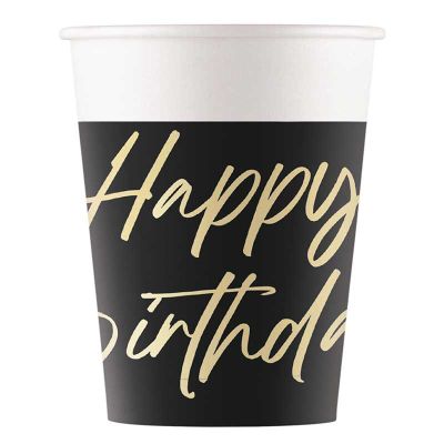 200ml Elegant Happy Birthday Paper Cups (pack quantity 8)