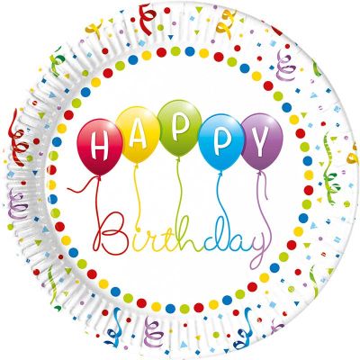 23cm Happy Birthday Streamer Paper Plates (pack quantity 8)
