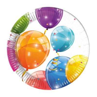 20cm Sparkling Balloons Paper Plates (pack quantity 8)