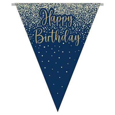 3.9m Happy Birthday Navy And Gold Party Bunting