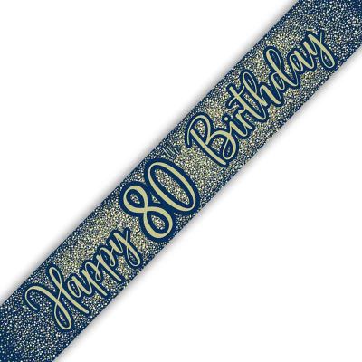 9ft 80th Birthday Navy And Gold Banner