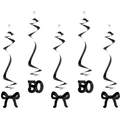5pc Black Age 50 Birthday Swirls With Bows