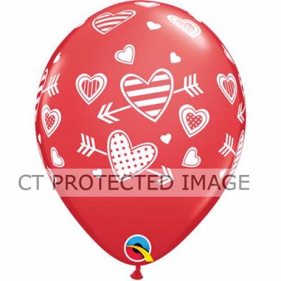  11 Inch Hearts & Arrows Balloons (pack quantity 25) 