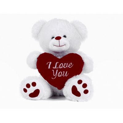 21 Inch White Bear With Heart