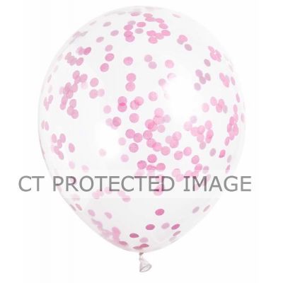  12 Inch Hot Pink Confetti Clear Balloon (pack quantity 6) 