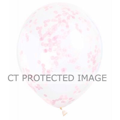  12 Inch Pink Confetti Clear Balloon (pack quantity 6) 