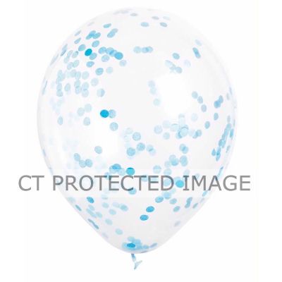  12 Inch Powder Blue Confetti Clear Balloon (pack quantity 6) 