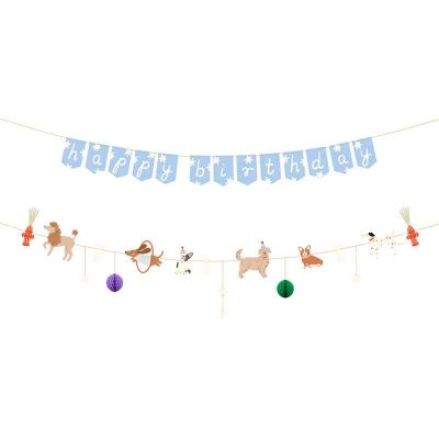 Happy Birthday Dogs Banner With Ribbons