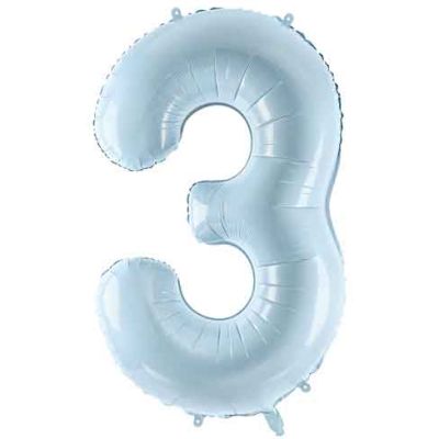 28 Inch Pastel Light Blue Number 3 Foil Balloon