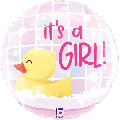9 Inch It's A Girl Rubber Ducky Mini Air Fill Foil Balloon 10s