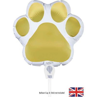 8 Inch Paw Print White/gold Air Fill Foil Balloon With Self Seal Valve