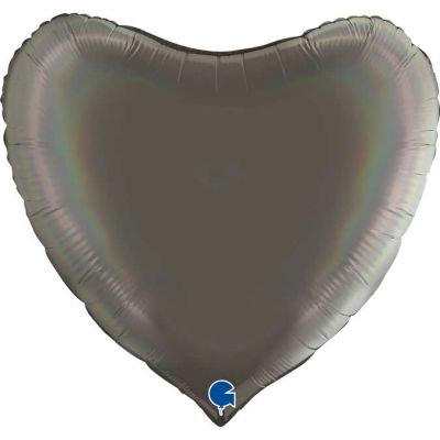 36 Inch Rainbow Holographic Platinum Grey Heart Foil