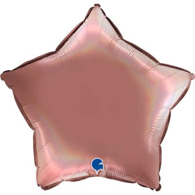 18 Inch Rainbow Holographic Platinum Rose Star Foil