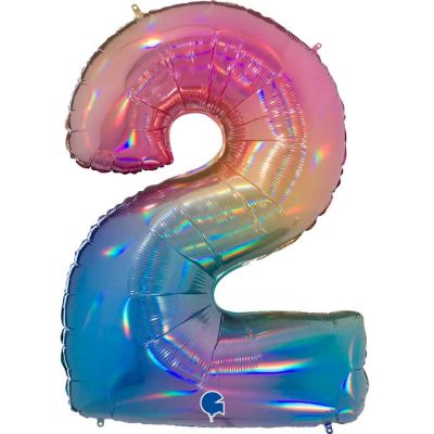 40 Inch Number 2 Colourful Rainbow Foil Balloon