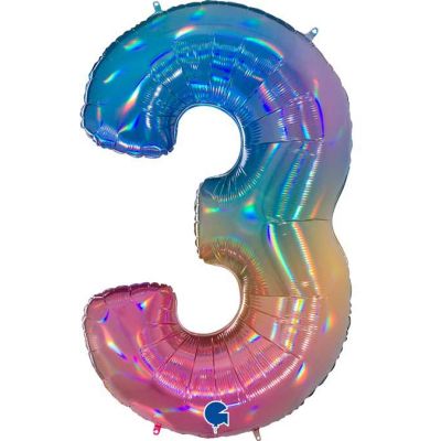 40 Inch Number 3 Colourful Rainbow Foil Balloon