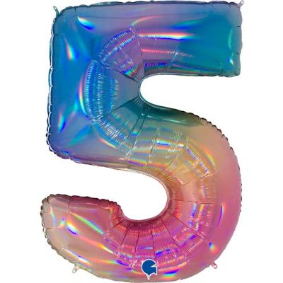 40 Inch Number 5 Colourful Rainbow Foil Balloon