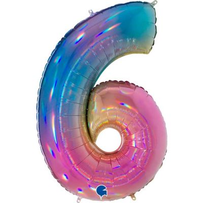 40 Inch Number 6 Colourful Rainbow Foil Balloon