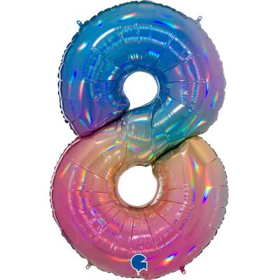 40 Inch Number 8 Colourful Rainbow Foil Balloon
