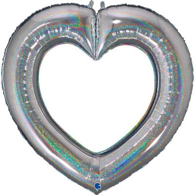 41 Inch Glitter Silver Linky Heart Foil Balloon