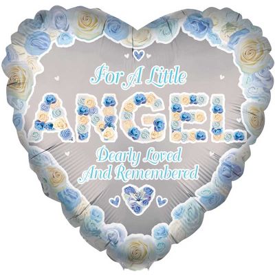 18 Inch Angel Blue Heart Remembrance Foil Balloon