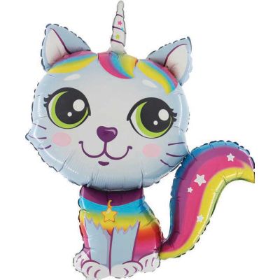 38 Inch Blue Rainbow Cat Foil Balloon
