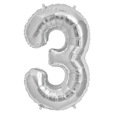 65cm Number 3 Silver Foil Balloon