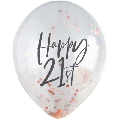 12 Inch 21st Rose Gold Confetti Balloons (pack quantity 5)