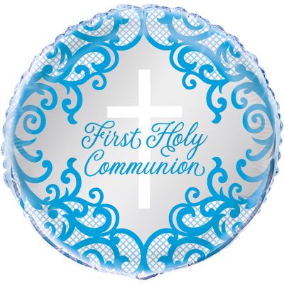 18 Inch Fancy Blue Cross 1st Communion Foil Balloon