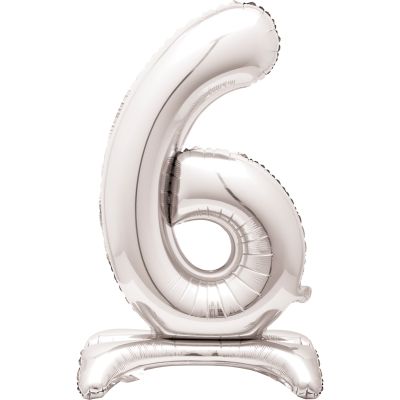 30 Inch Silver Number 6 Shaped Standing Foil Balloon