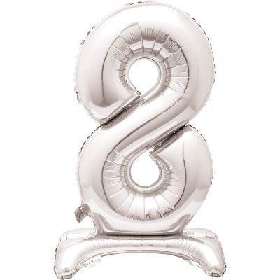 30 Inch Silver Number 8 Shaped Standing Foil Balloon