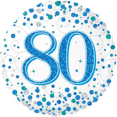 18 Inch 80th Sparkling Fizz Birthday Blue Foil Balloon