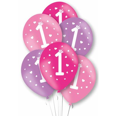 27cm Age 1 Pink Balloons (pack quantity 6)