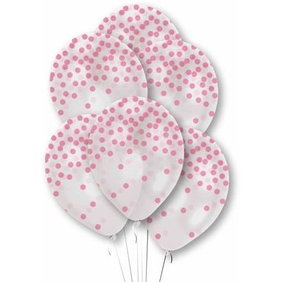 Pink Confetti Print Clear Balloons (pack quantity 6)